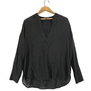 James Perse Chiffon Stretch Pullover Tunic Womens 2 Medium Black Silk Blend